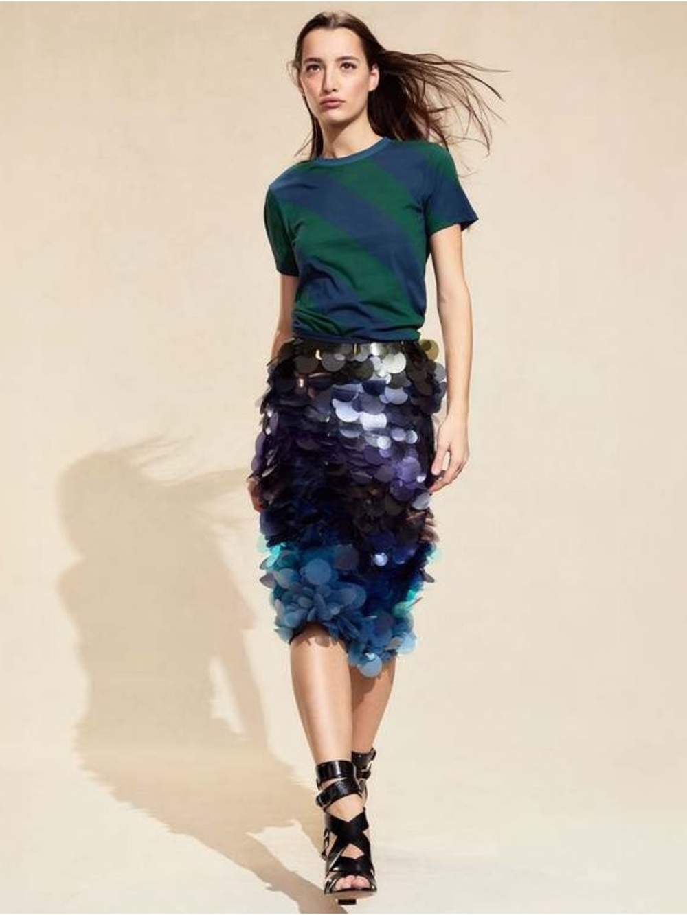 Cynthia Rowley Blue and Green Ombre Sequin Petal Midi Skirt